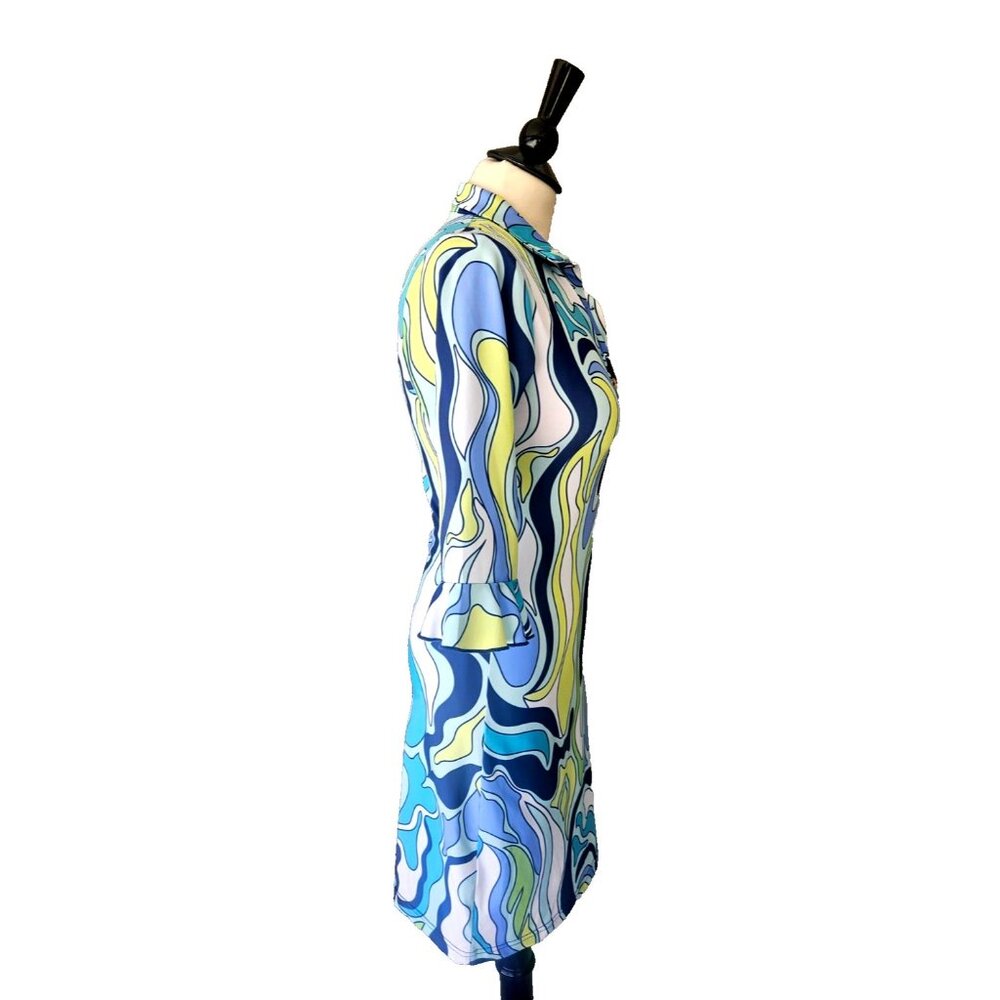 Ana Clare Active Marin Flounce Polo Dress Geometric Print Multi Color Size XS - Picture 4 of 5